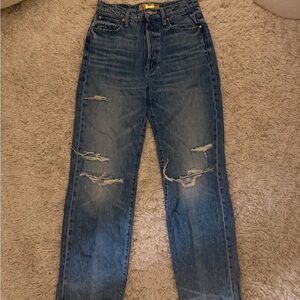 MOTHER Blue Distressed Flare Jeans